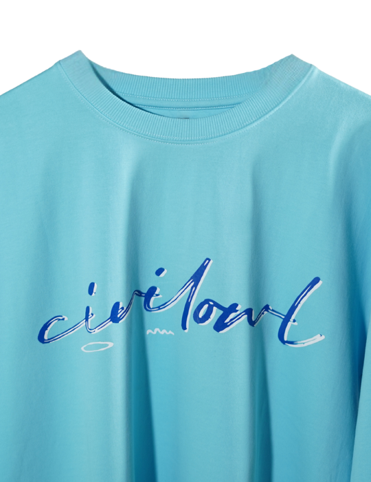 SKY BLUE CIVILOWL BASIC OVERSIZED T SHIRT