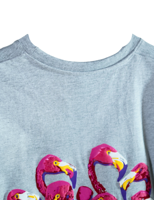 GREY FLAMINGO T SHIRT