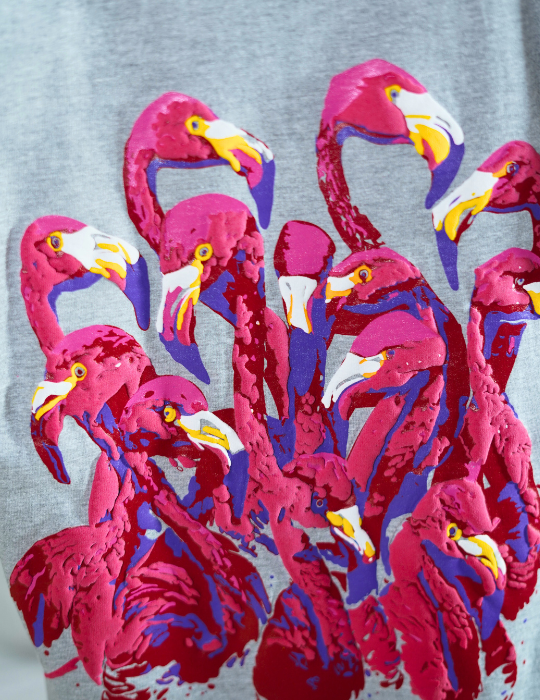 GREY FLAMINGO T SHIRT