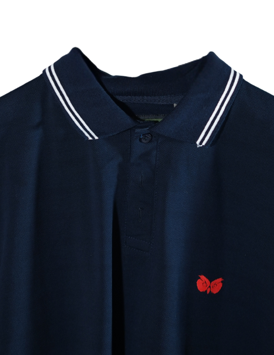 NAVY BLUE SIDE RED OWL COLLAR T SHIRT