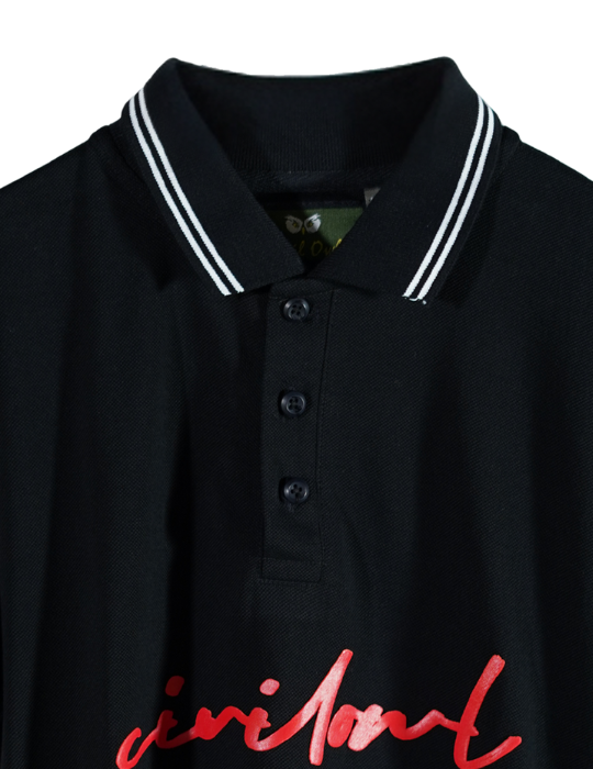 BLACK CIVILOWL RUNNING RED FONT COLLAR T SHIRT