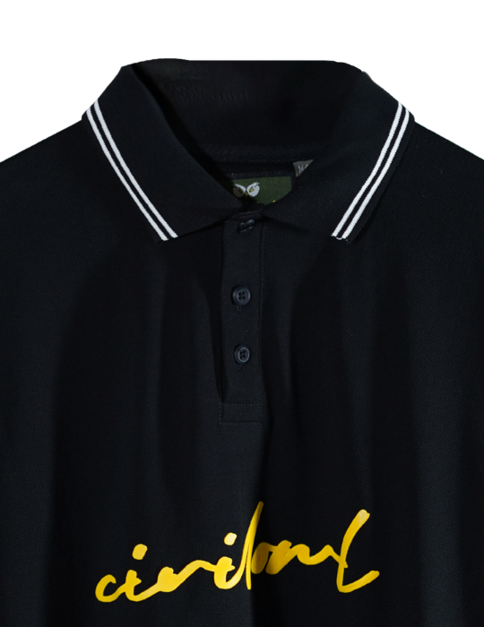 BLACK CIVILOWL RUNNING YELLOW FONT COLLAR T SHIRT
