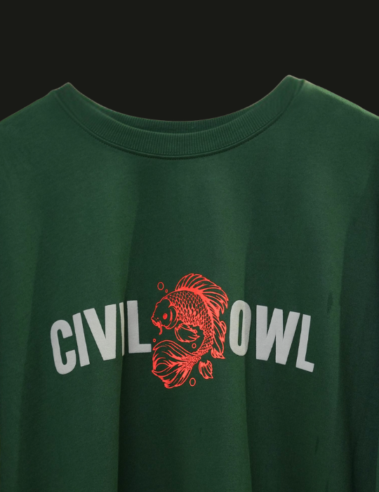 BOTTLE GREEN FISH OVERSIZED T SHIRT