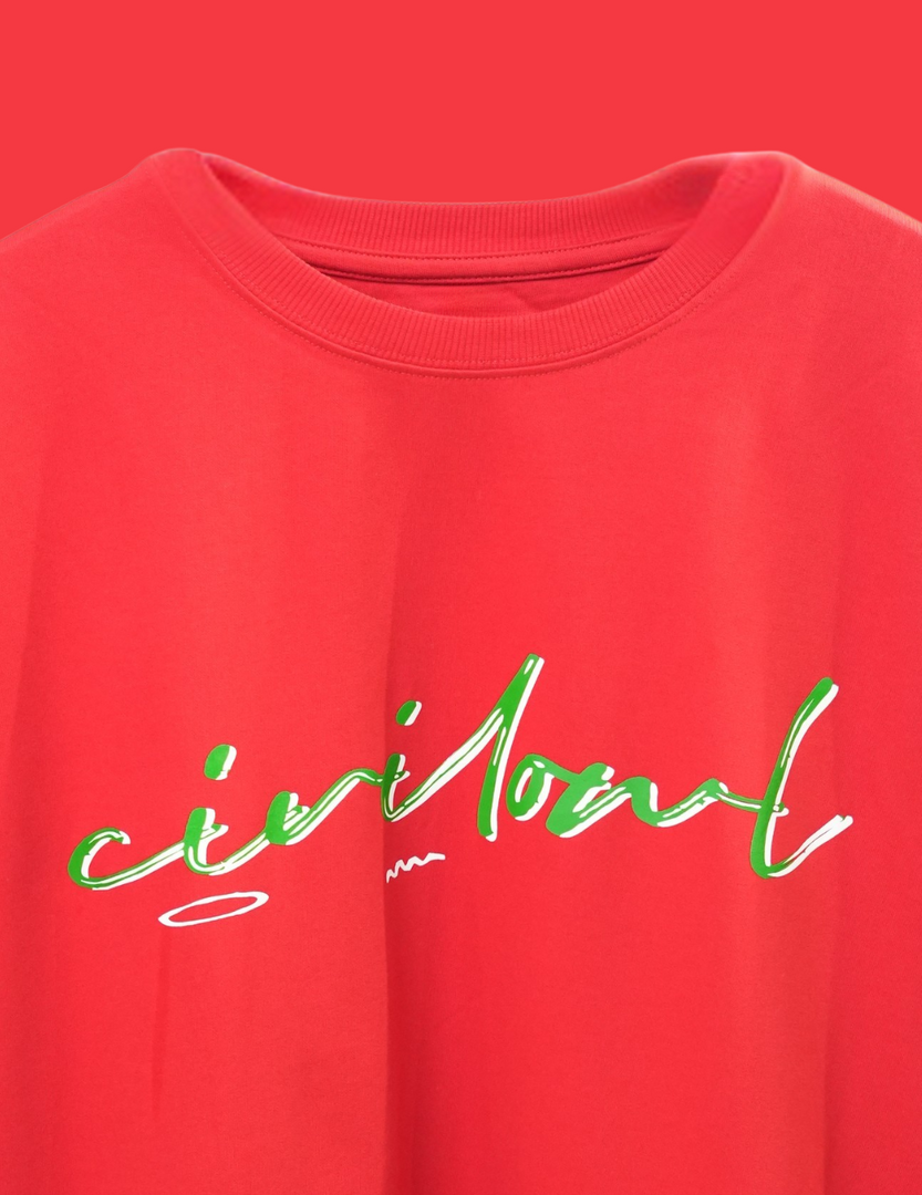 RED CIVILOWL BASIC OVERSIZED T SHIRT