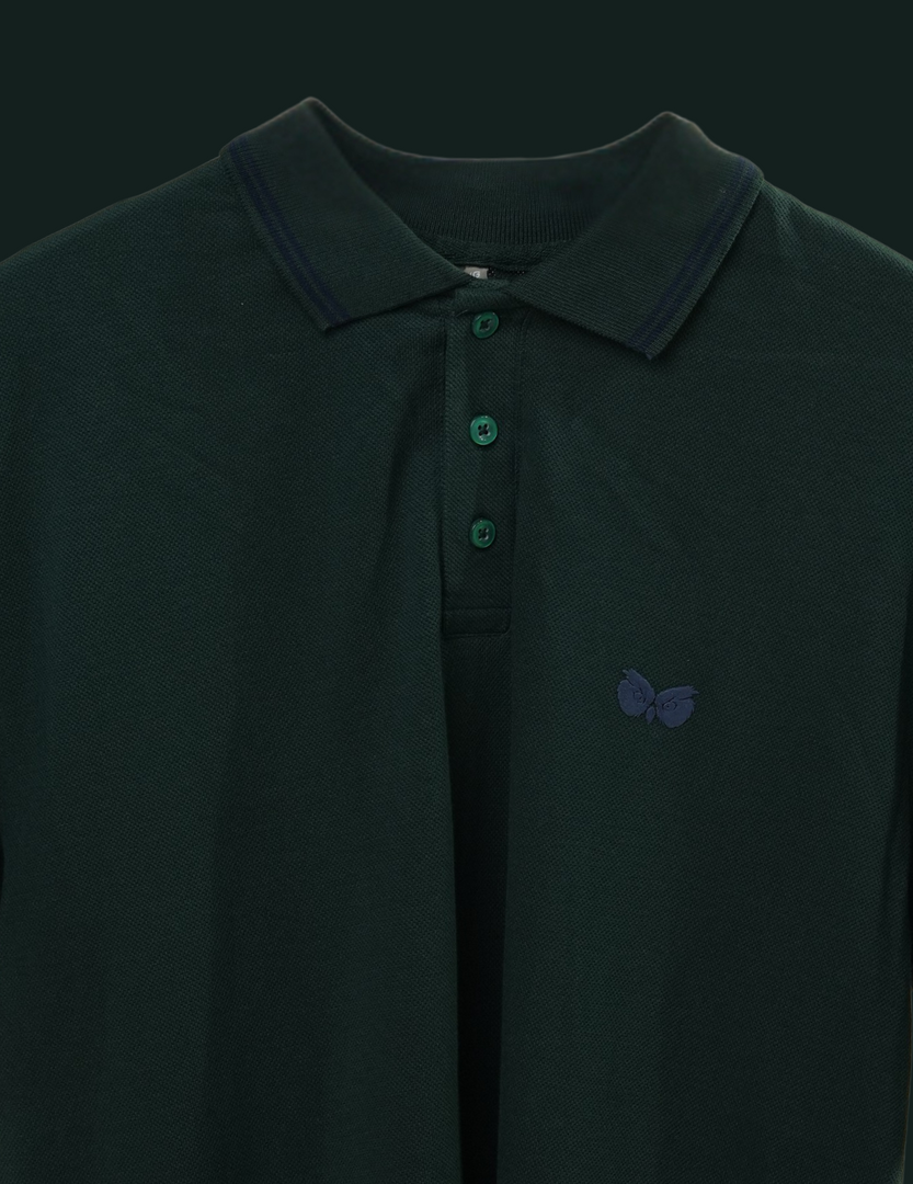 BOTTLE GREEN SIDE BLUE OWL COLLAR T SHIRT