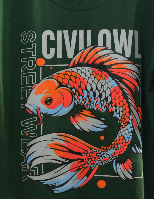 BOTTLE GREEN FISH OVERSIZED T SHIRT