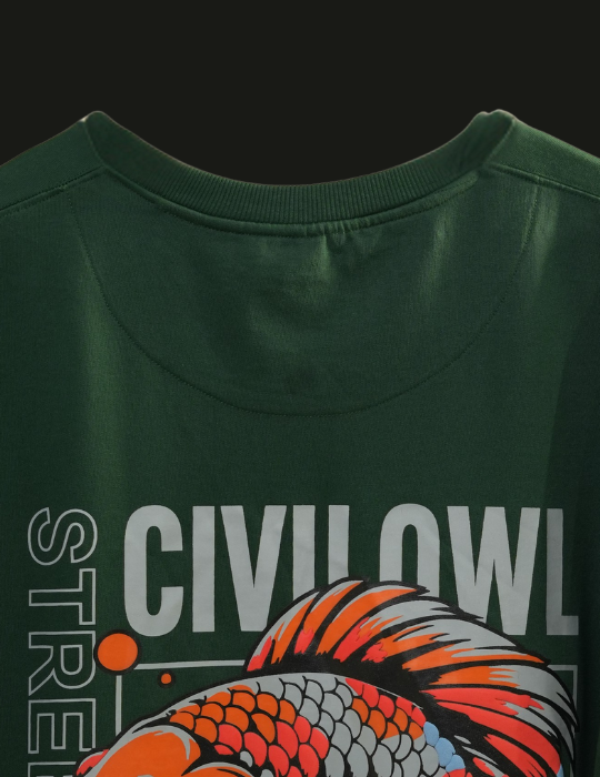 BOTTLE GREEN FISH OVERSIZED T SHIRT