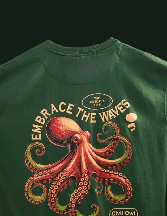 BOTTLE GREEN OCTOPUS OVERSIZED T SHIRT