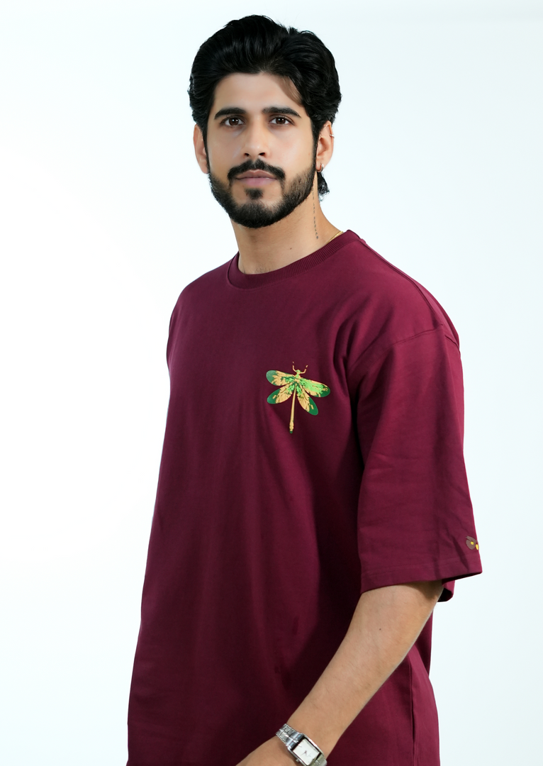 MAROON BUTTERFLY BEE OVERSIZED T SHIRT