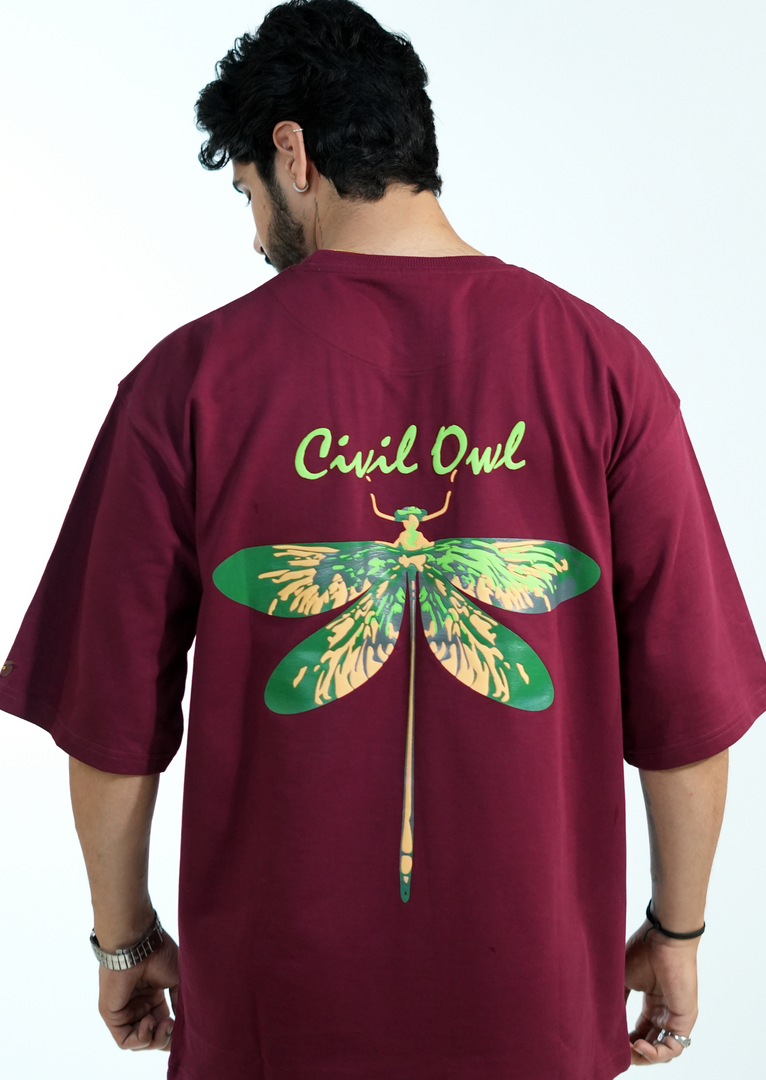 MAROON BUTTERFLY BEE OVERSIZED T SHIRT