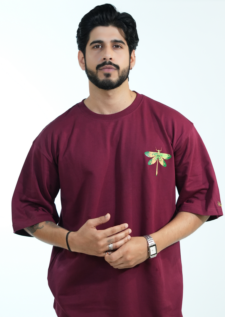 MAROON BUTTERFLY BEE OVERSIZED T SHIRT