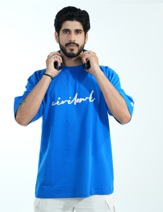 ROYAL BLUE FLAMINGO OVERSIZED T SHIRT