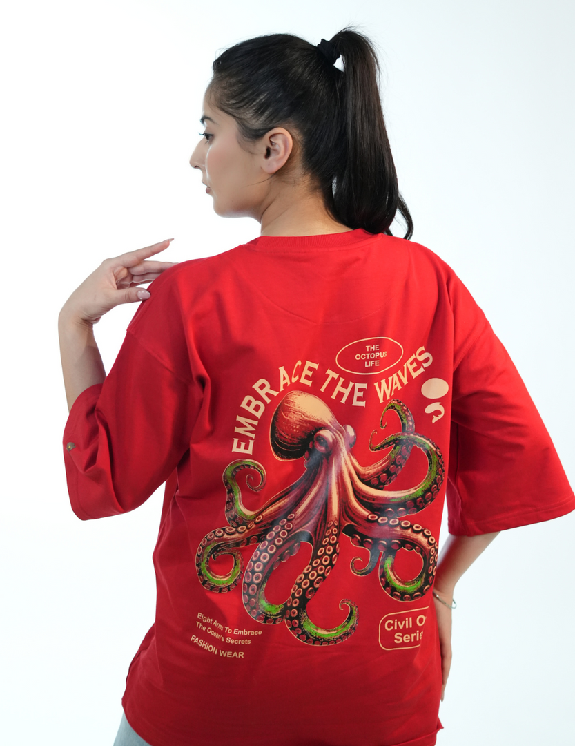 RED OCTOPUS OVERSIZED T SHIRT