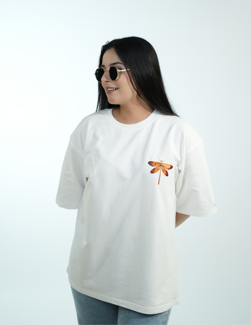 WHITE BUTTERFLY BEE OVERSIZED T SHIRT