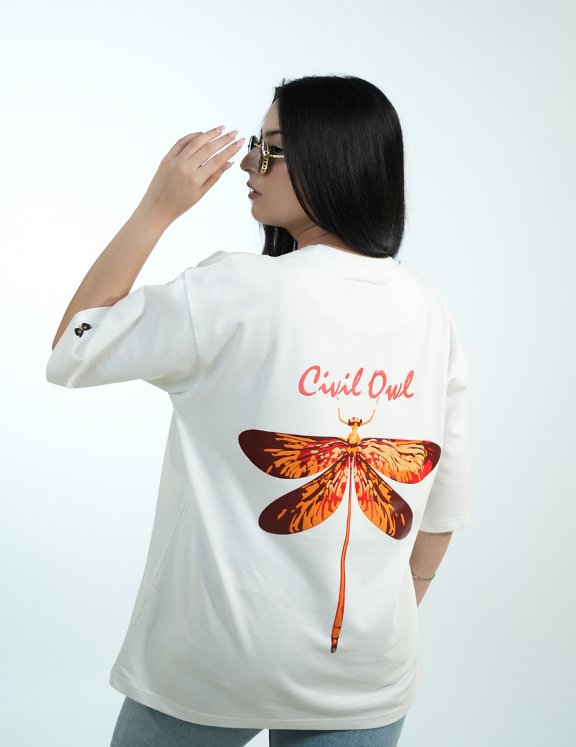 WHITE BUTTERFLY BEE OVERSIZED T SHIRT