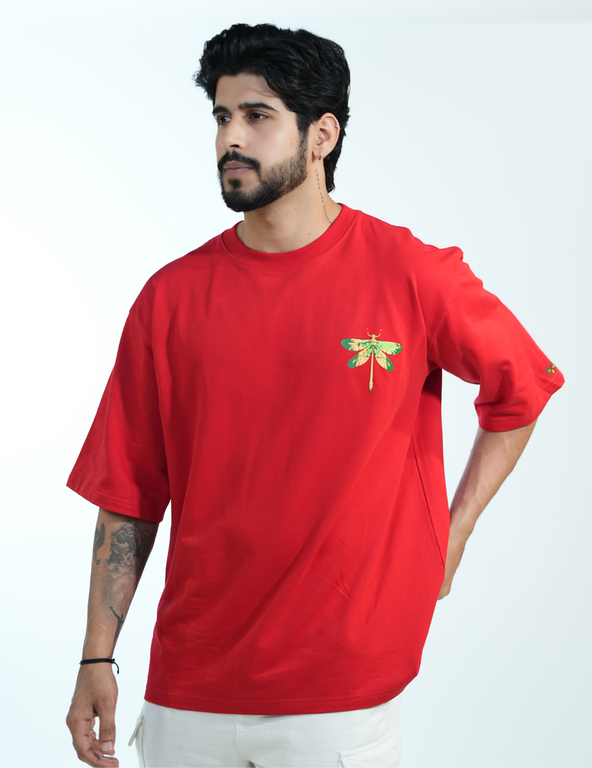 RED BUTTERFLY BEE OVERSIZED T SHIRT