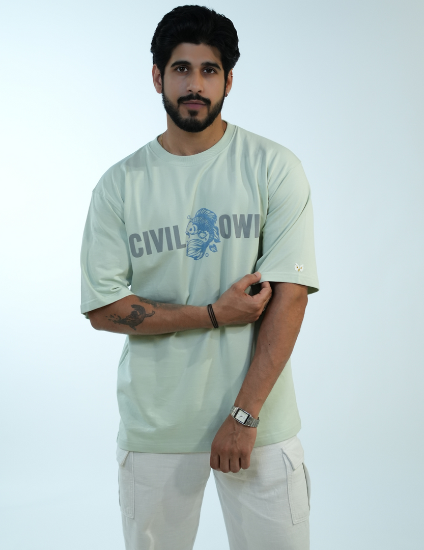 SEA GREEN FISH OVERSIZED T SHIRT