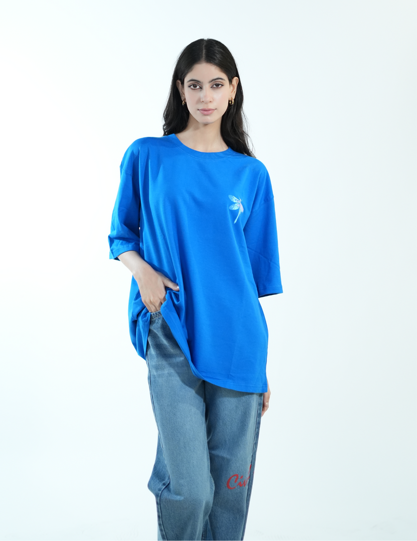 ROYAL BLUE BUTTERFLY BEE OVERSIZED T SHIRT