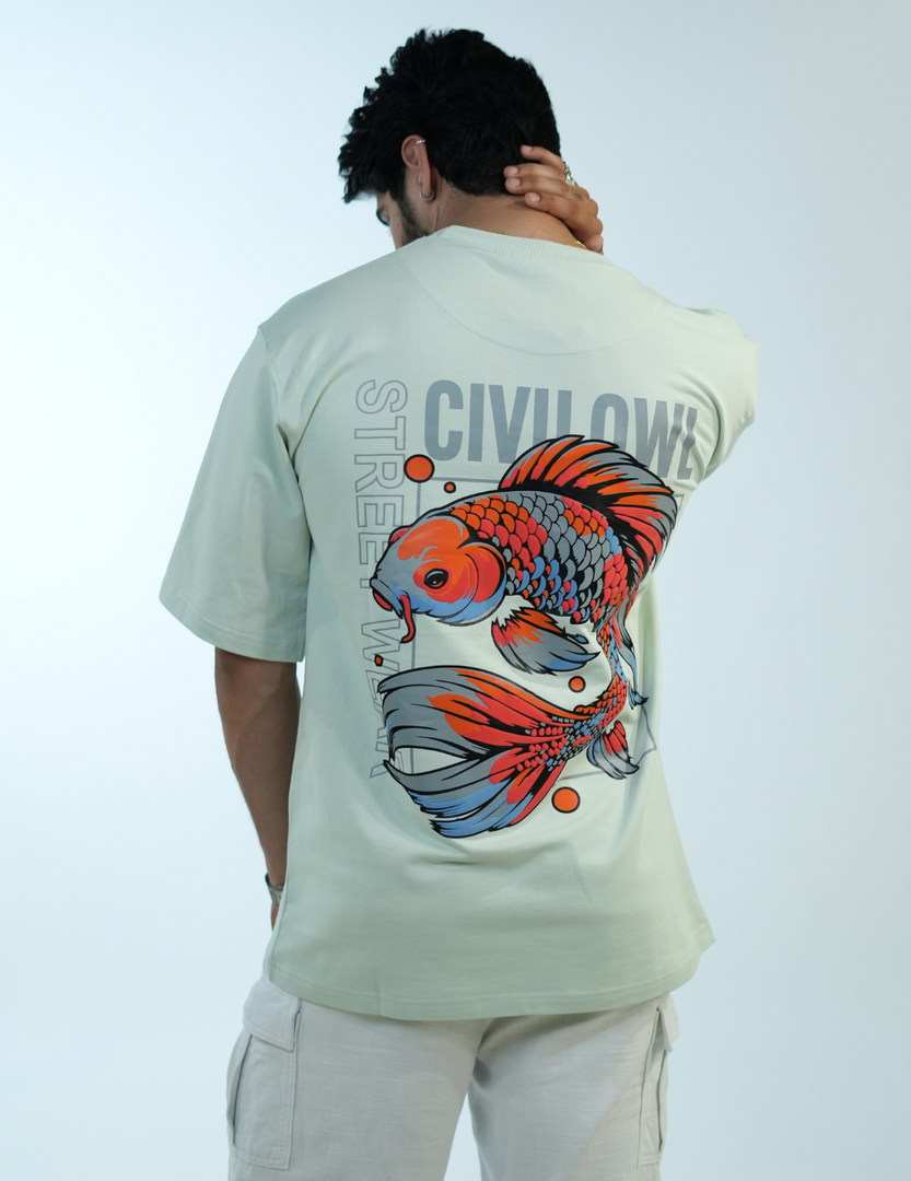 SEA GREEN FISH OVERSIZED T SHIRT