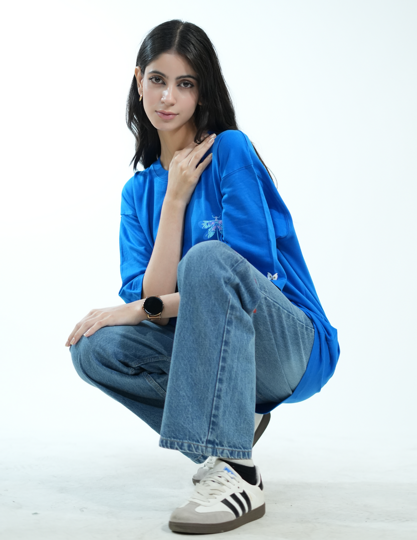 ROYAL BLUE BUTTERFLY BEE OVERSIZED T SHIRT