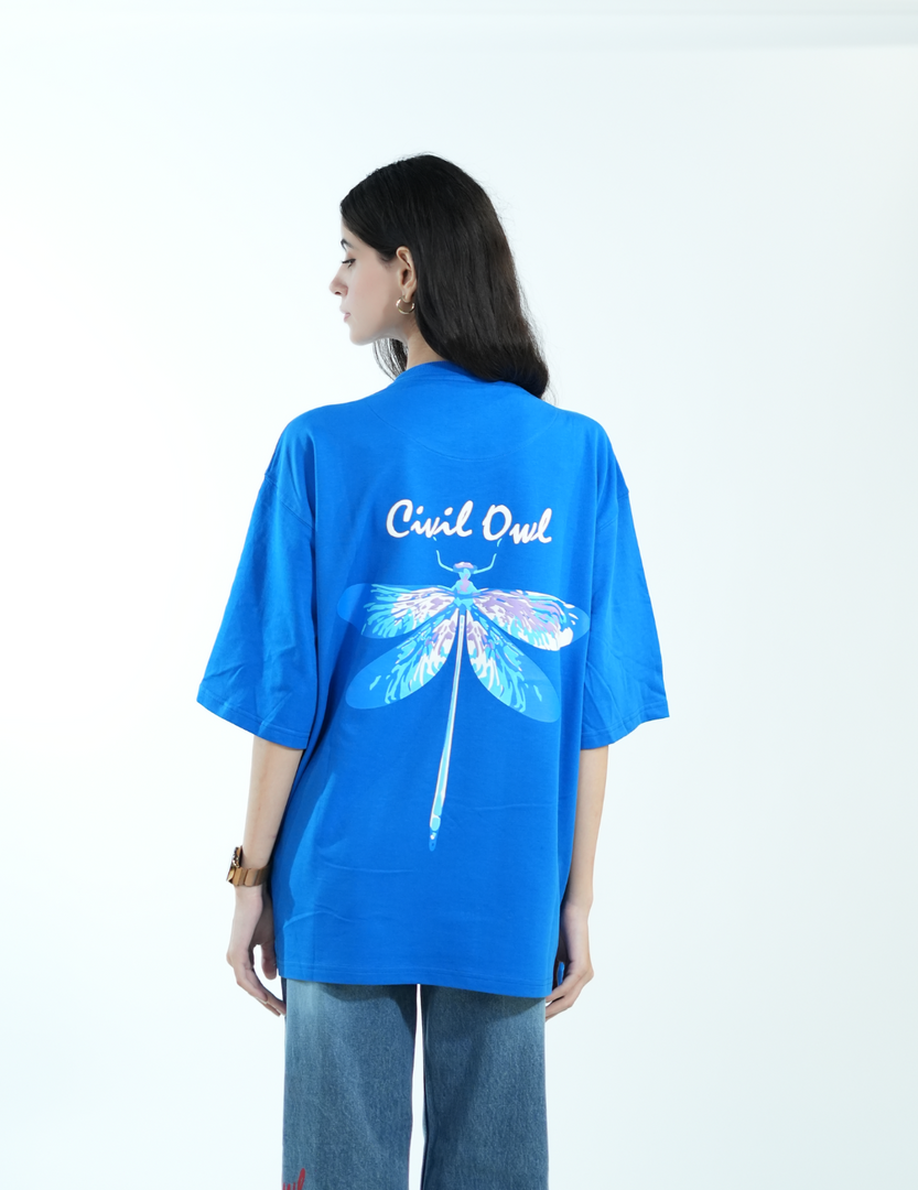 ROYAL BLUE BUTTERFLY BEE OVERSIZED T SHIRT