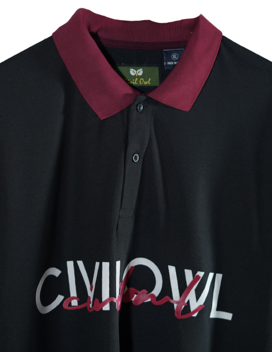 BLACK CIVILOWL DRYFIT MARS MERGE COLLAR T SHIRTS