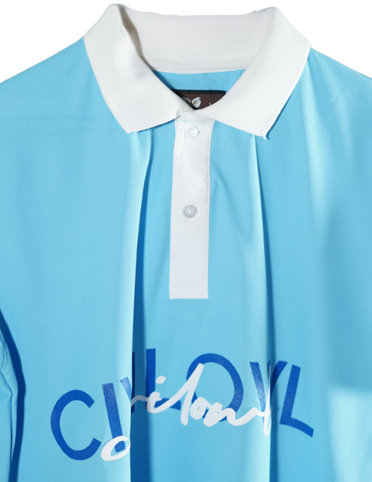 SKY BLUE CIVILOWL DRYFIT MARS MERGE COLLAR T SHIRTS