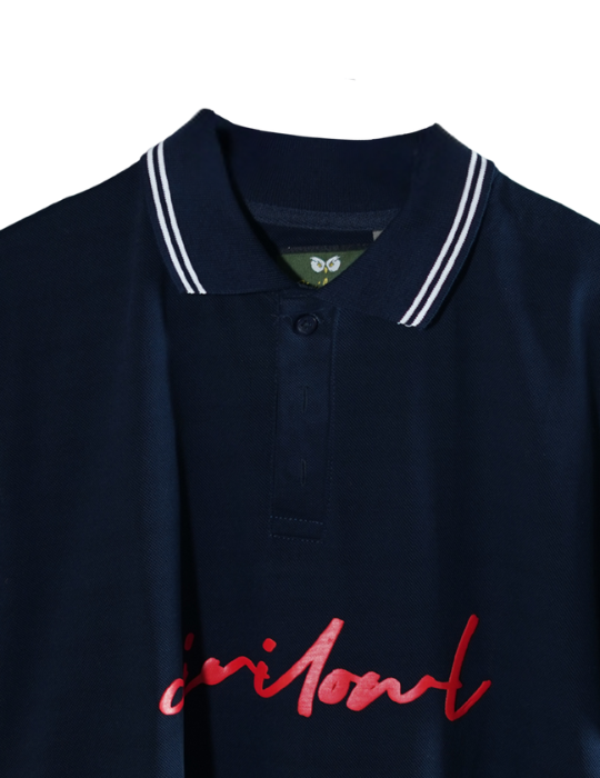 NAVY BLUE CIVILOWL RUNNING RED FONT COLLAR T SHIRT