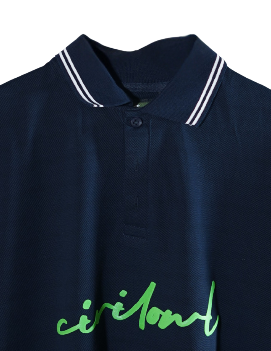 NAVY BLUE CIVILOWL RUNNING GREEN FONT COLLAR T SHIRT