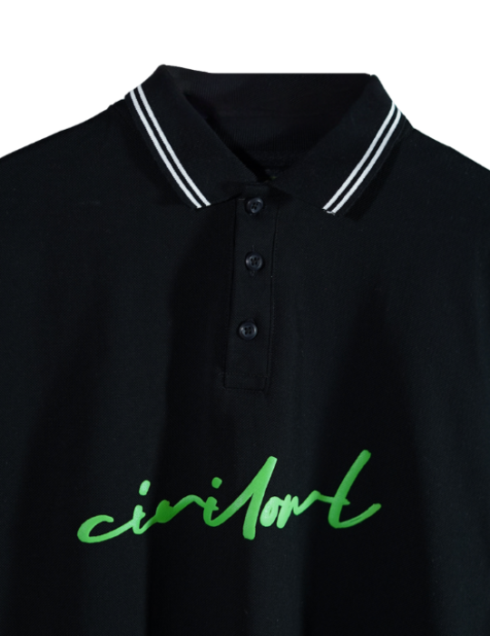 BLACK CIVILOWL RUNNING GREEN FONT COLLAR T SHIRT