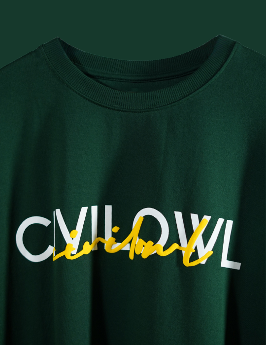 BOTTLE GREEN DUAL FONTS CIVILOWL OVERSIZED T SHIRT