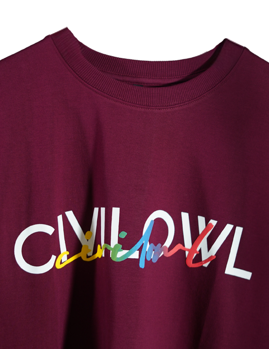 MAROON DUAL FONTS CIVILOWL OVERSIZED T SHIRT