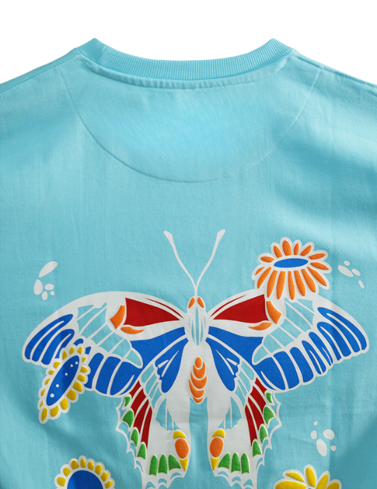 SKY BLUE FLORAL BUTTERFLY OVERSIZED T SHIRT