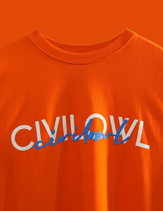 ORANGE DUAL FONTS CIVILOWL OVERSIZED T SHIRT