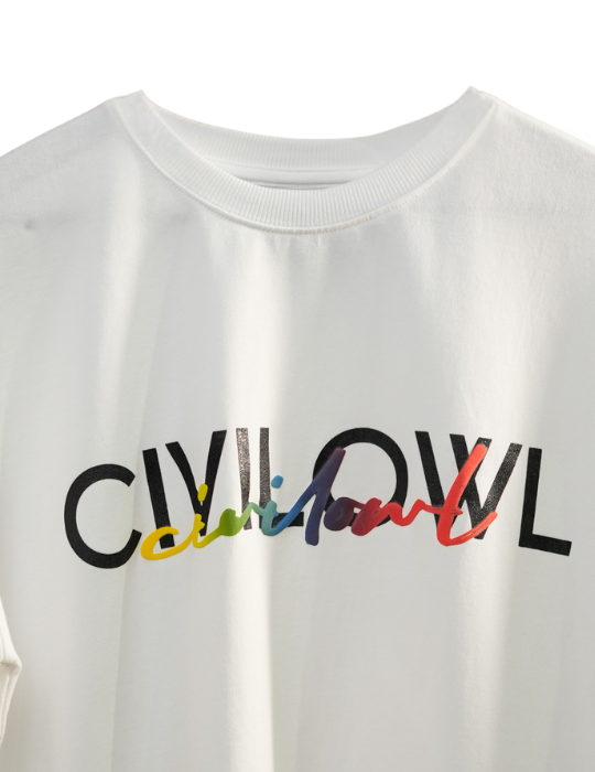WHITE DUAL FONTS CIVILOWL OVERSIZED T SHIRT