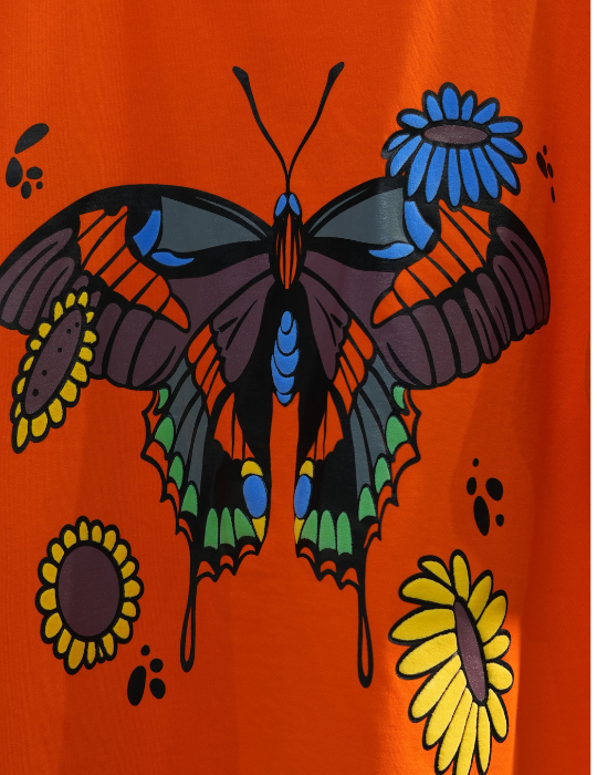 ORANGE FLORAL BUTTERFLY OVERSIZED T SHIRT