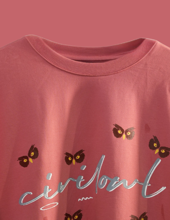 PEACH OWLS BASIC OVERSIZED T SHIRT