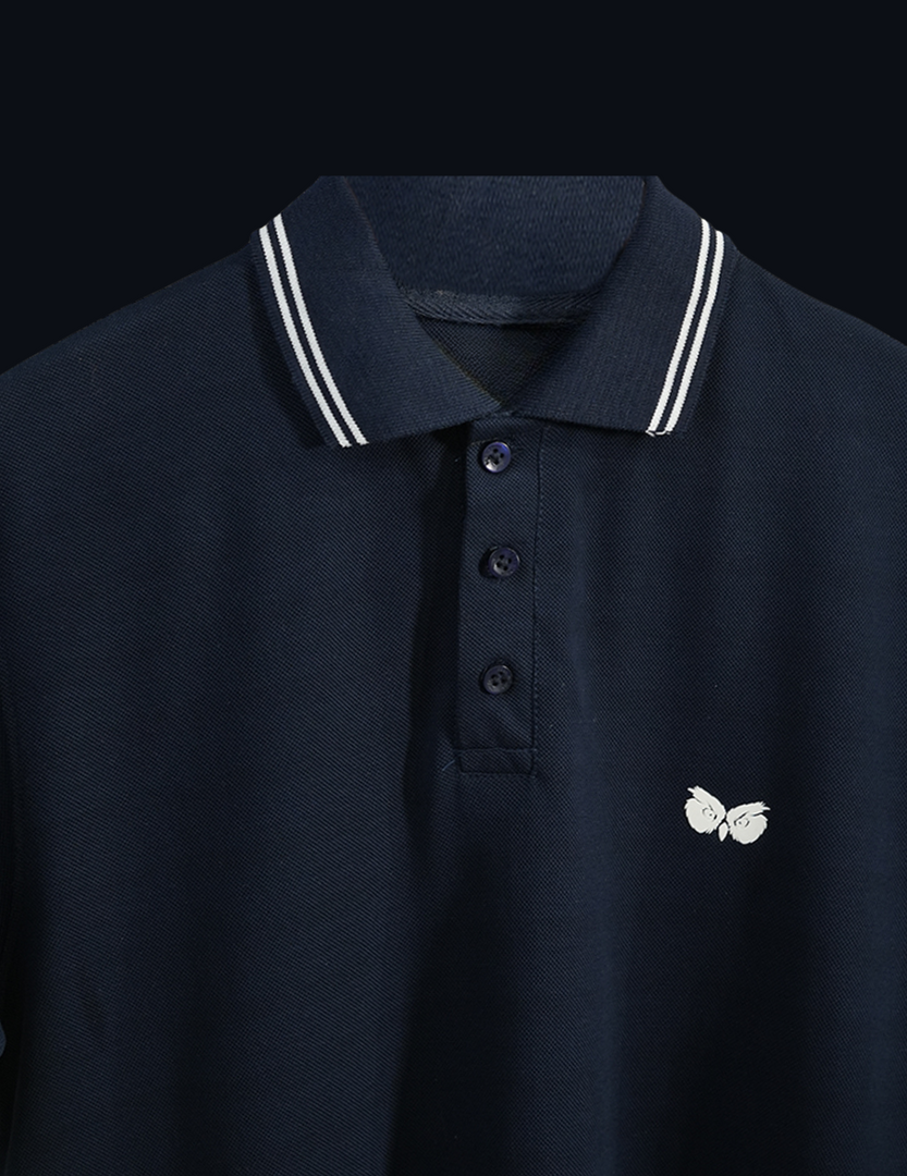 NAVY BLUE SIDE OWL COLLAR T SHIRT