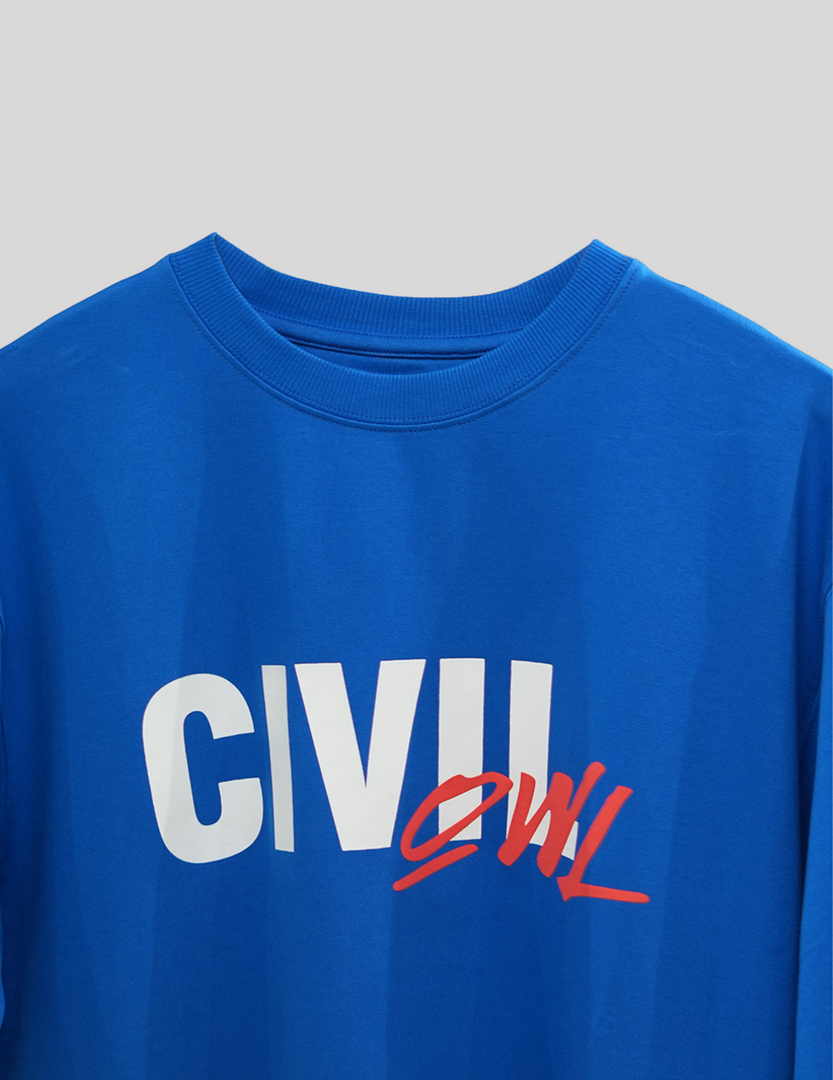 ROYAL BLUE MERGE CIVILOWL OVERSIZED T SHIRT