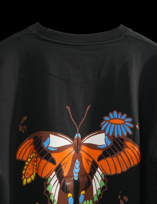 BLACK FLORAL BUTTERFLY OVERSIZED T SHIRT