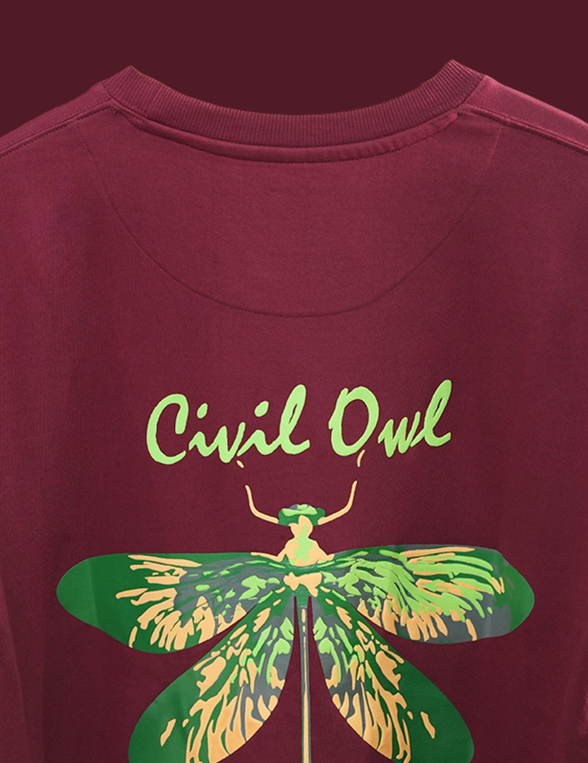 MAROON BUTTERFLY BEE OVERSIZED T SHIRT