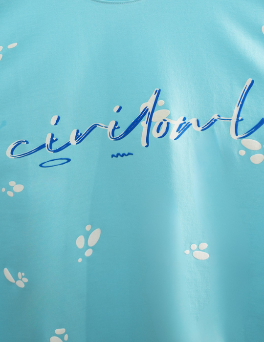 SKY BLUE FLORAL BUTTERFLY OVERSIZED T SHIRT