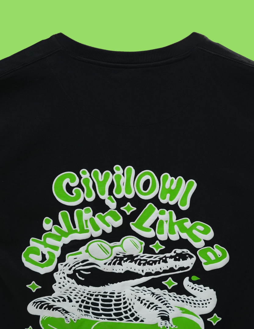 BLACK CHILLING CROCODILE OVERSIZED T SHIRT