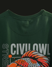 BOTTLE GREEN FISH OVERSIZED T SHIRT