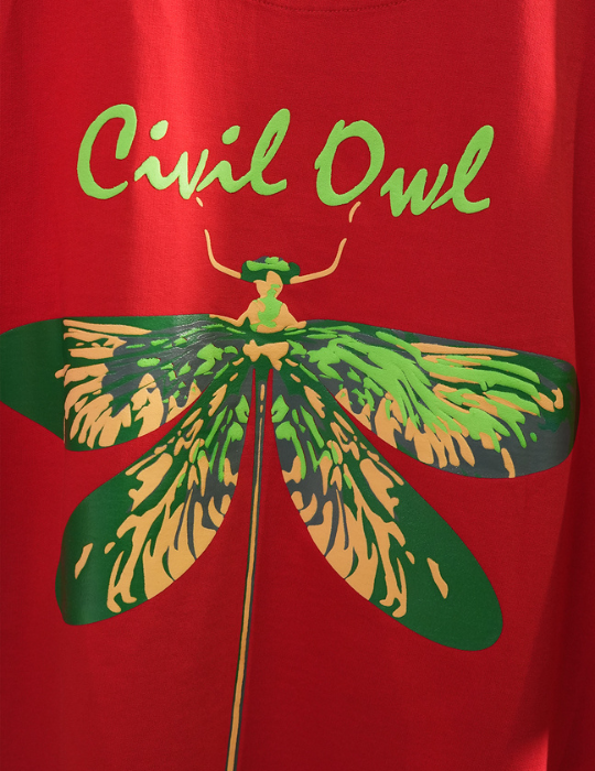 RED BUTTERFLY BEE OVERSIZED T SHIRT