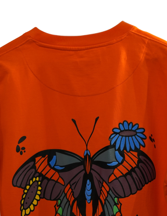 ORANGE FLORAL BUTTERFLY OVERSIZED T SHIRT