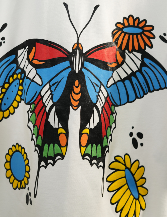 WHITE FLORAL BUTTERFLY OVERSIZED T SHIRT
