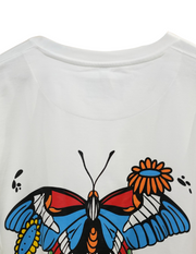 WHITE FLORAL BUTTERFLY OVERSIZED T SHIRT