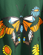 BOTTLE GREEN FLORAL BUTTERFLY OVERSIZED T SHIRT