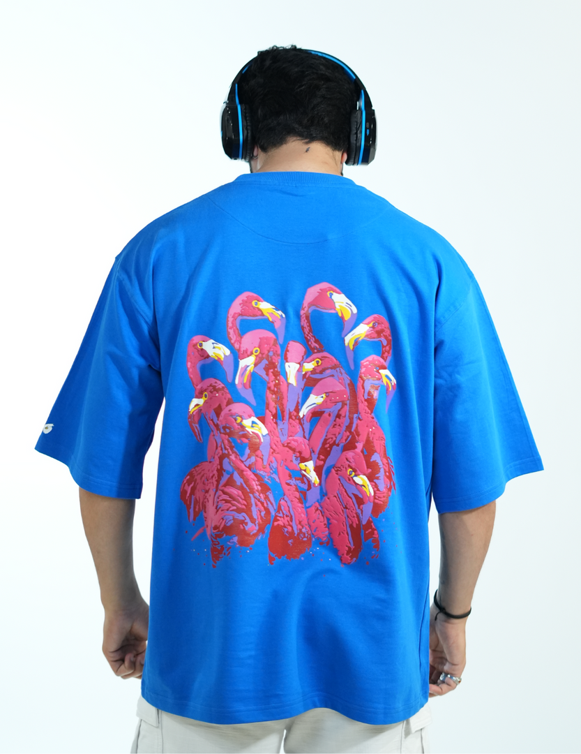 ROYAL BLUE FLAMINGO OVERSIZED T SHIRT